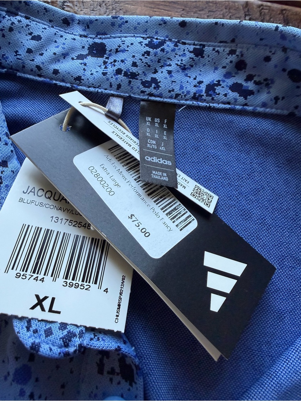 adidas Men’s Blue Polo with Black Splatter Print - Picture 3 of 7